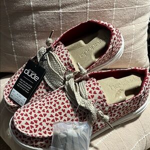 Hey Dude NWT Wendy Love Shoes with Red Heart Print
